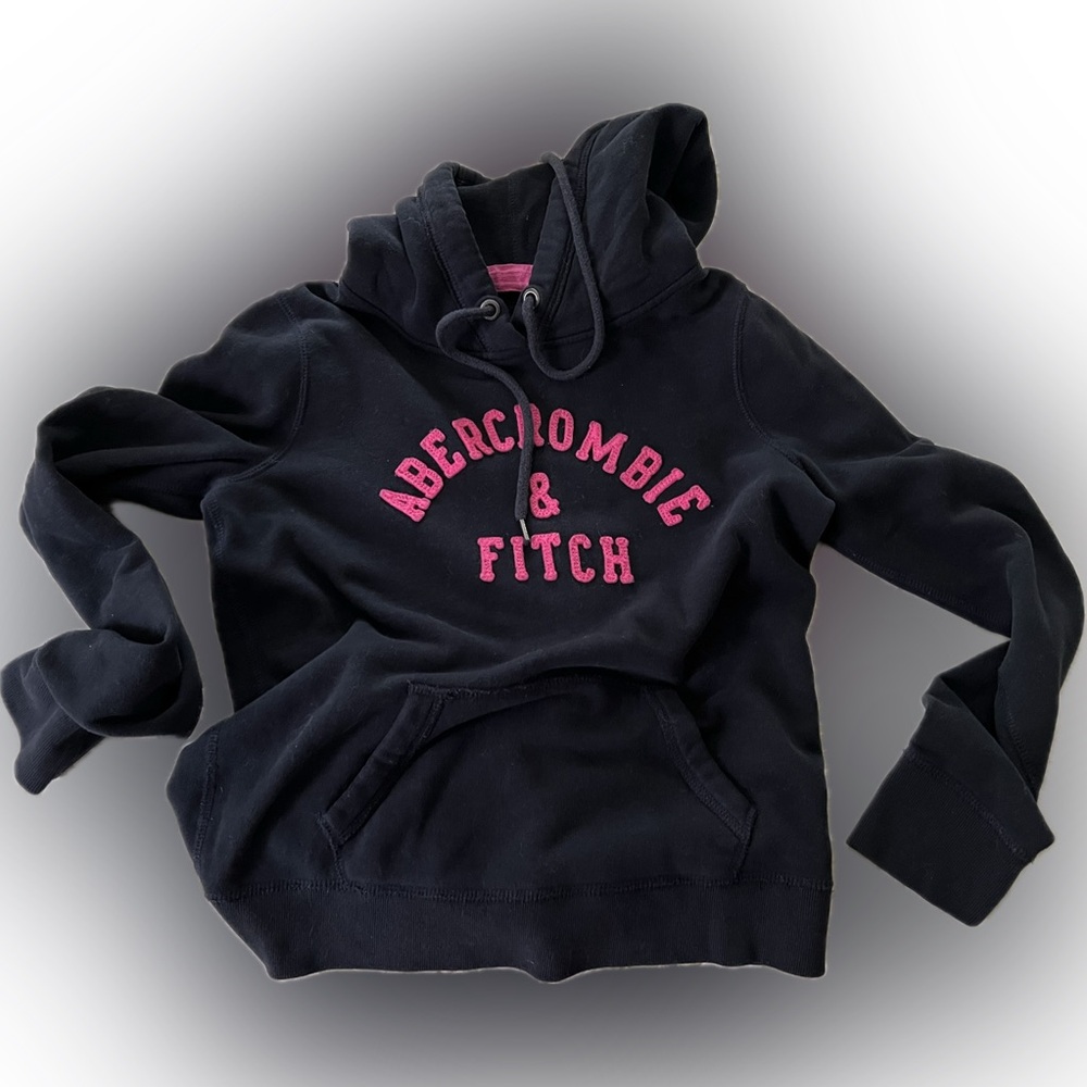 Abercrombie & Fitch navy Pullover Hoodie with Pink Logo EUC Size M